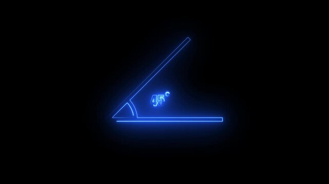 Abstract neon Geometric math graph with an angle measure of 45 degree icon. Icon of 45 degree. Acute angle.
