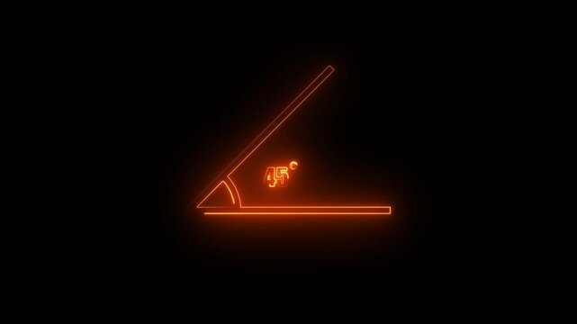 Abstract neon Geometric math graph with an angle measure of 45 degree icon. Icon of 45 degree. Acute angle.