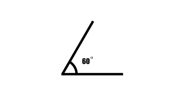Geometric math graph with an angle measure of 60 degree icon. Icon of 60 degree. Acute angle.