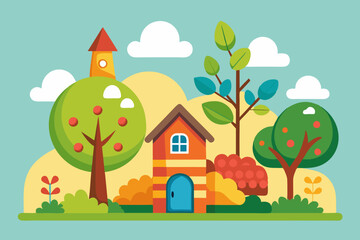 nature object single cute colorful tree house vector illustration