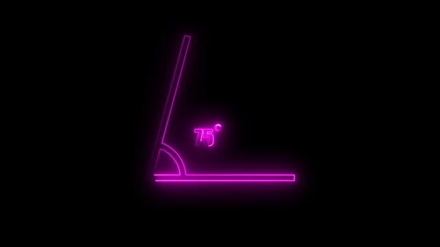 Neon Geometric math graph with an angle measure of 75 degree icon. Icon of 75 degree. Acute angle.