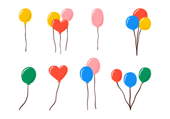 Colorful Balloon for Celebrations. A vibrant collection of 8 balloons in various shapes and groupings, ideal for party, celebration, and festive themes