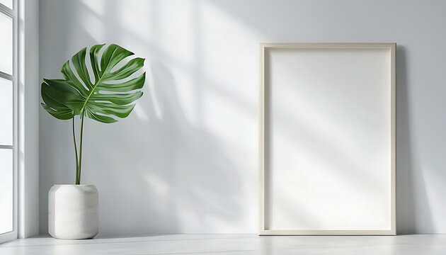 Decorative monstera deliciosa plant modern interior still life bright environment minimalist viewpoint tropical concept