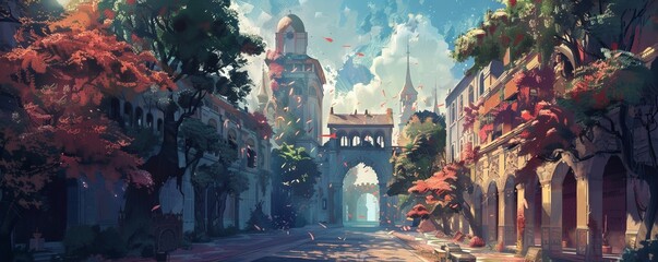 Obraz premium Entry Road to a Grand and Beautiful City