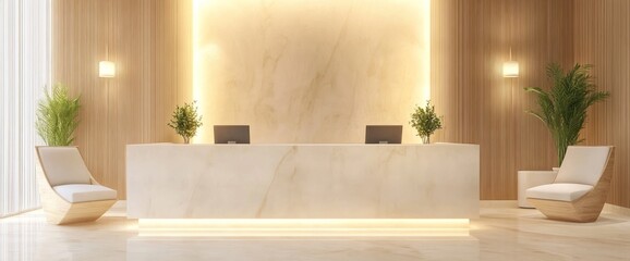 Modern Minimalist Reception Desk with Wooden Accents