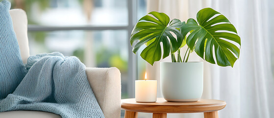 Decorating with monstera deliciosa tropical interior design living room plant arrangement cozy atmosphere artistic angle home aesthetics