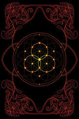 Luxury sacred geometry art nouveau style illustration. Tarot deck design. Romantic esoteric vector art.