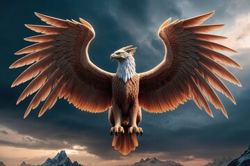 Majestic Griffin Wings Isolated Powerful Mythical Flight Creature