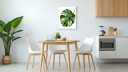 Fototapeta premium Tropical interior design featuring monstera deliciosa modern kitchen decor bright space aesthetic appeal