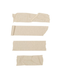 Different textures of beige tape on a white background. Straight cut tape. A cut piece of tape