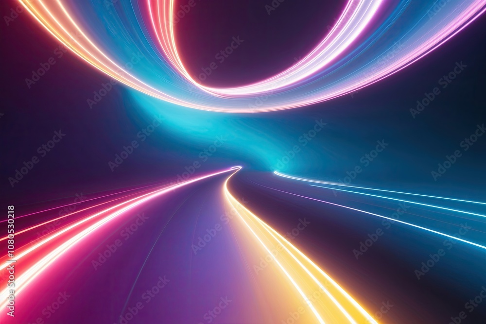 Poster luminous gradient landscape featuring bright curves and flowing patterns