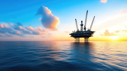 Naklejka premium Industrial Oil Rig at Sunset, Drilling Equipment in Action