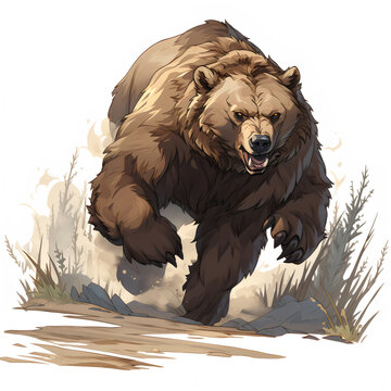 brown bear charging forward clip art preview