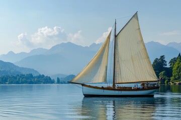 Naklejka premium Elegant sailboat on the lake embrace the relaxing water lifestyle and leisure moments