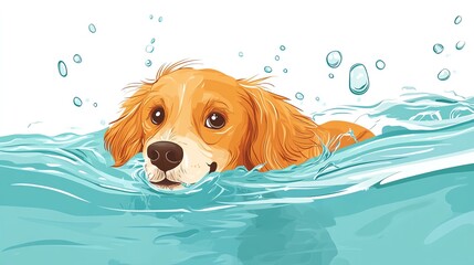 a 2D cartoon illustration of a dog swimming in a pool, fun and refreshing, white background--ar 16:9
