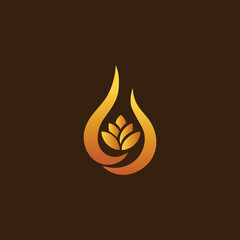 Golden harvest Flame Symbol of growth and
prosperity with Yoga logo