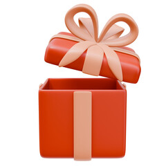 3D Icon Open  Gift Box Ribbon Bow. Holiday, Congratulations Concept. 3D Illustration Design Web Mobile App
