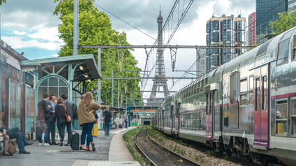 Javel train station with Eiffel tower on background timelapse. Paris, France © HyperlapsePro
