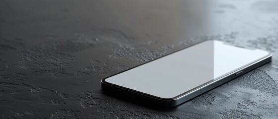An image of a black smartphone with a white screen on a grey surface, highlighting simplicity and modernity.