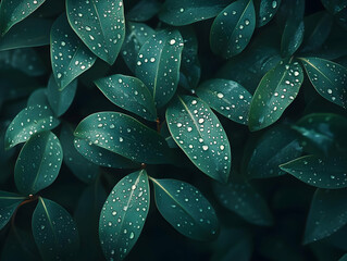 Fototapeta premium Photo Lush Green Leaves Dewdrops Nature Background