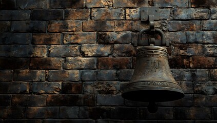 An old bell on a brick wall background. The concept of time, history, and education. A visual representation of the timeless nature of learning. 