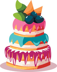 Cake. Birthday, holiday, congratulations, invitation concept. Isolated vector illustration.