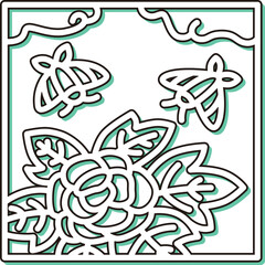 カラーシャドウ正方形ミニ花札　水無月　牡丹　蝶　6月　牡丹に蝶