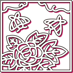 カラーシャドウ正方形ミニ花札　水無月　牡丹　蝶　6月　牡丹に蝶