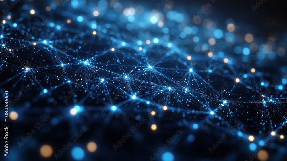 Aufkleber abstract digital network with glowing nodes and connections.