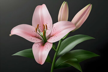 Realistic Pink Lily Illustration on Dark Background