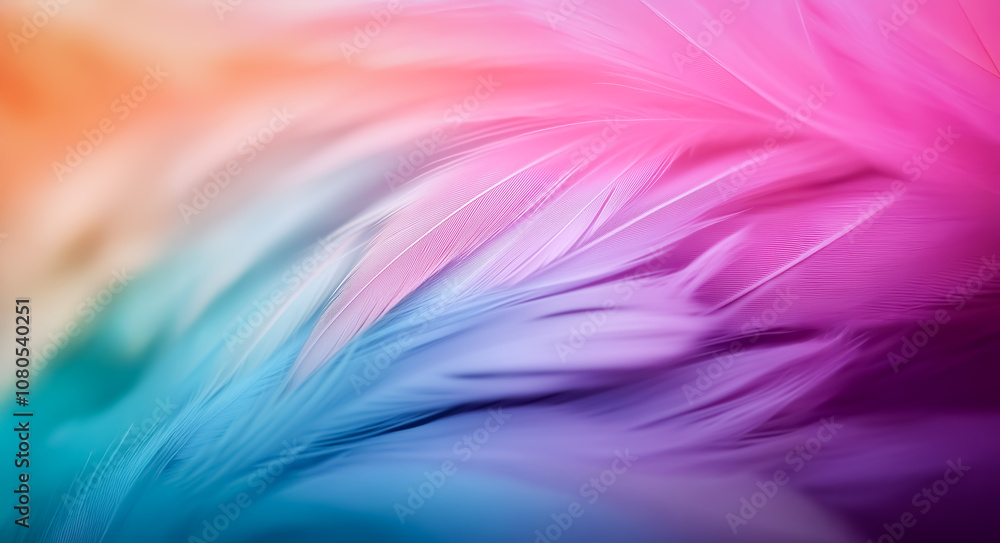 Aufkleber vibrant macro shot of a colorful feather showing detailed patterns and textures with a mix of pink, 