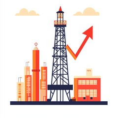 Obraz premium Oil rig with rising graph, symbolizing growth and progress in the industrial sector, white isolated background.