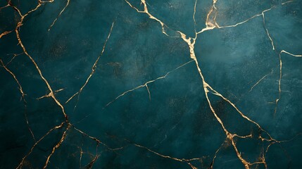 A textured surface featuring deep teal with striking gold veins, ideal for backgrounds or design elements.