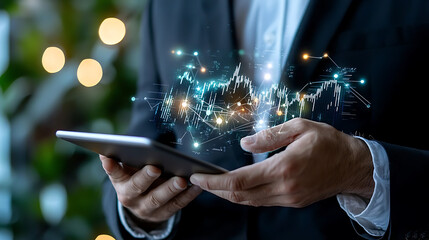 Analyzing energy stocks financial hub digital investment insights office environment close-up view solar sector growth