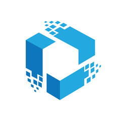 Creative Blue Box Logo Pixel Geometric Cube Vector Symbol