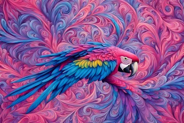 Obraz premium A detailed macaw with a swirling kaleidoscopic background, AI Generated
