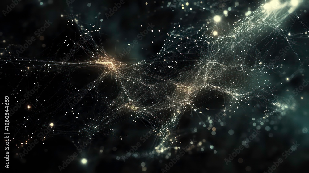 Aufkleber Visualization of a network of connections and data points against a dark background
