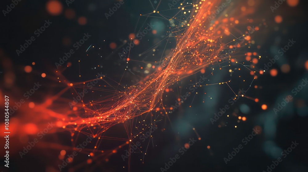 Aufkleber Visualization of a network of connections and data points against a dark background