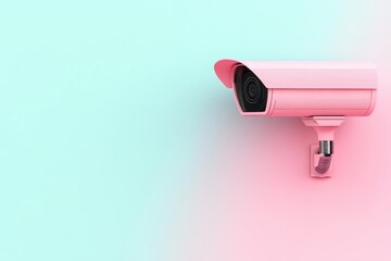 A stylized pink surveillance camera positioned against a soft gradient background, highlighting modern security technology with a trendy aesthetic.