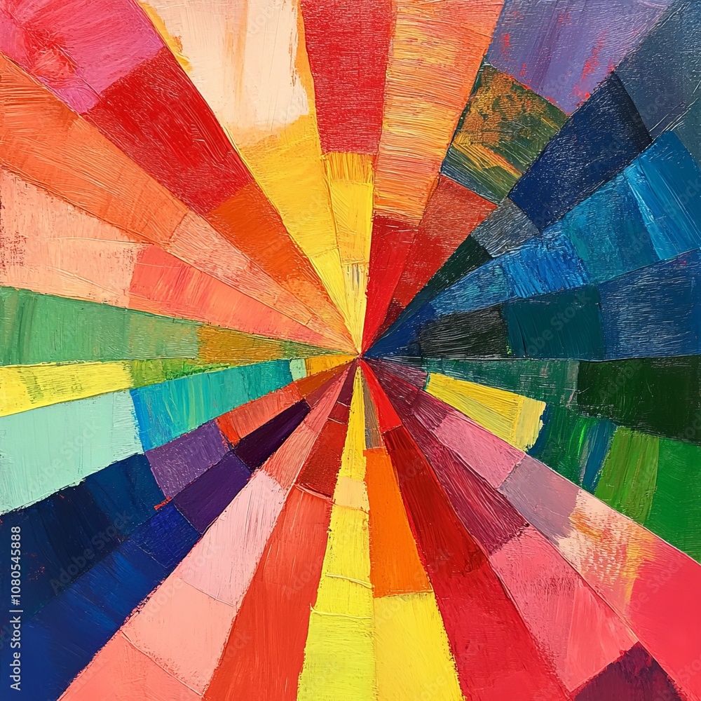 Poster dynamic abstract artwork featuring a burst of vibrant colors and geometric shapes, creating a captiv