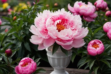 Exquisite Pink Peony Flowers in a Beautiful Garden Arrangement