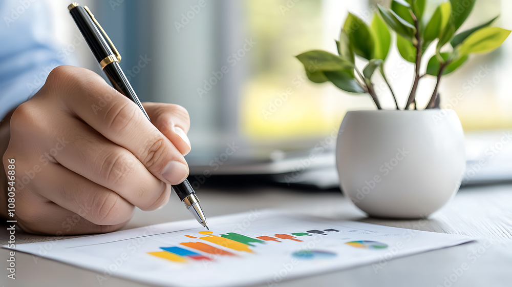 Poster analyzing solar energy stocks office environment business report data insights investment strategies