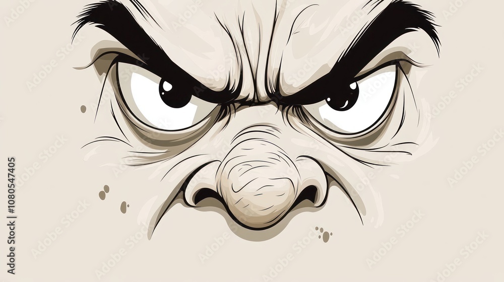Poster a close-up illustration of an angry face with exaggerated features and intense expression.