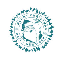 Turquoise stamp depicting a silhouette of a cheerful Santa Claus holding a burning candle.