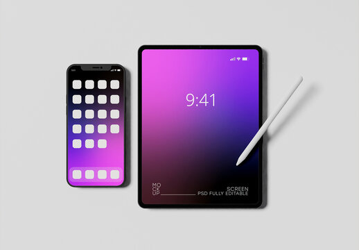 Top View of Mobile Phone and Tablet Mockup