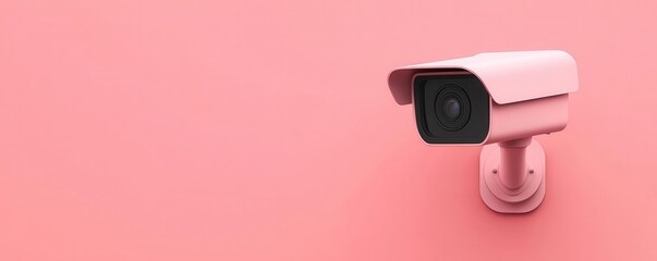 A pink surveillance camera mounted on a pastel pink wall, emphasizing a modern and stylish approach to security.