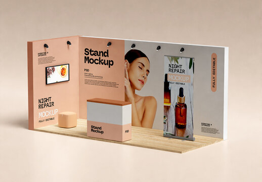 Exhibition Stand Mockup with Roll up Banner