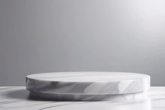 Polished marble podium with soft light on gray background