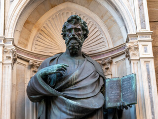 The statue of St. Matthew 1419-1423 by Lorenzo Ghiberti in the external niches of the church of Orsanmichele in Florence.