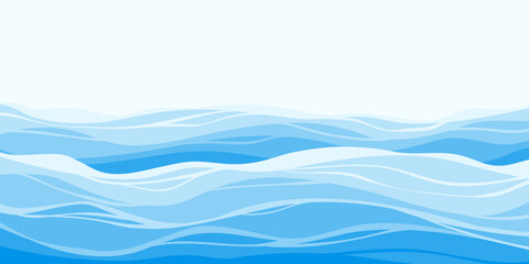 Blue Sea Waves. Water abstract background in cartoon flat stlye.